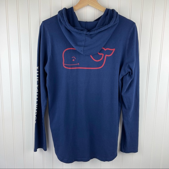 Vineyard Vines Navy Blue Hooded Long Sleeve Tee Size Small Red Whale - Picture 3 of 7